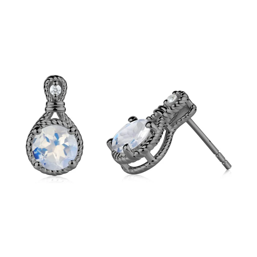 Rope Twist Halo Moonstone Stud Earrings - Image 3