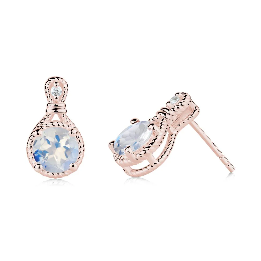 Rope Twist Halo Moonstone Stud Earrings - Image 4
