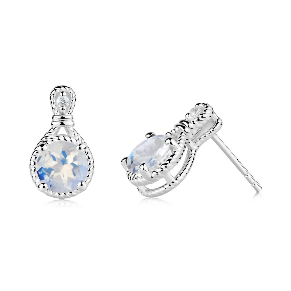 Rope Twist Halo Moonstone Stud Earrings - Image 9