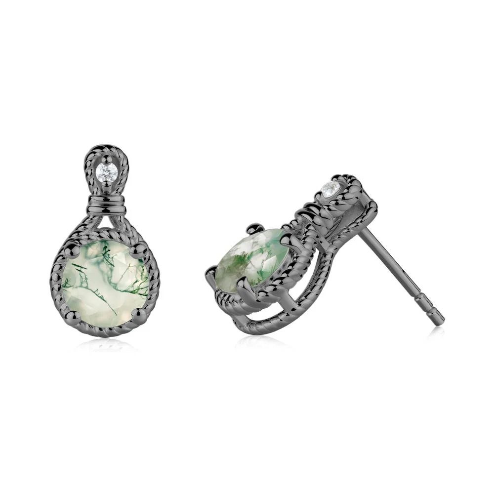 Rope Twist Halo Moss Agate Stud Earrings - Image 7