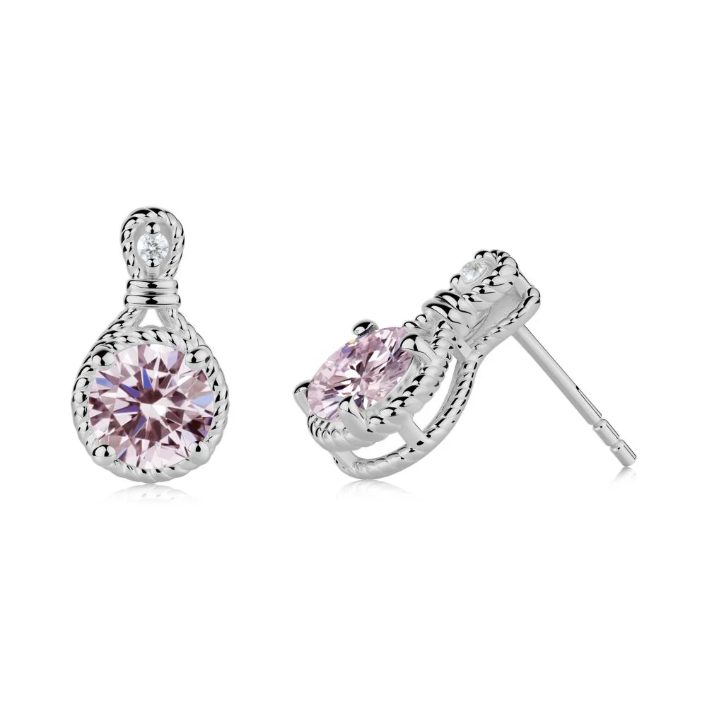 Rope Twist Halo Pink Cubic Zirconia Stud Earrings