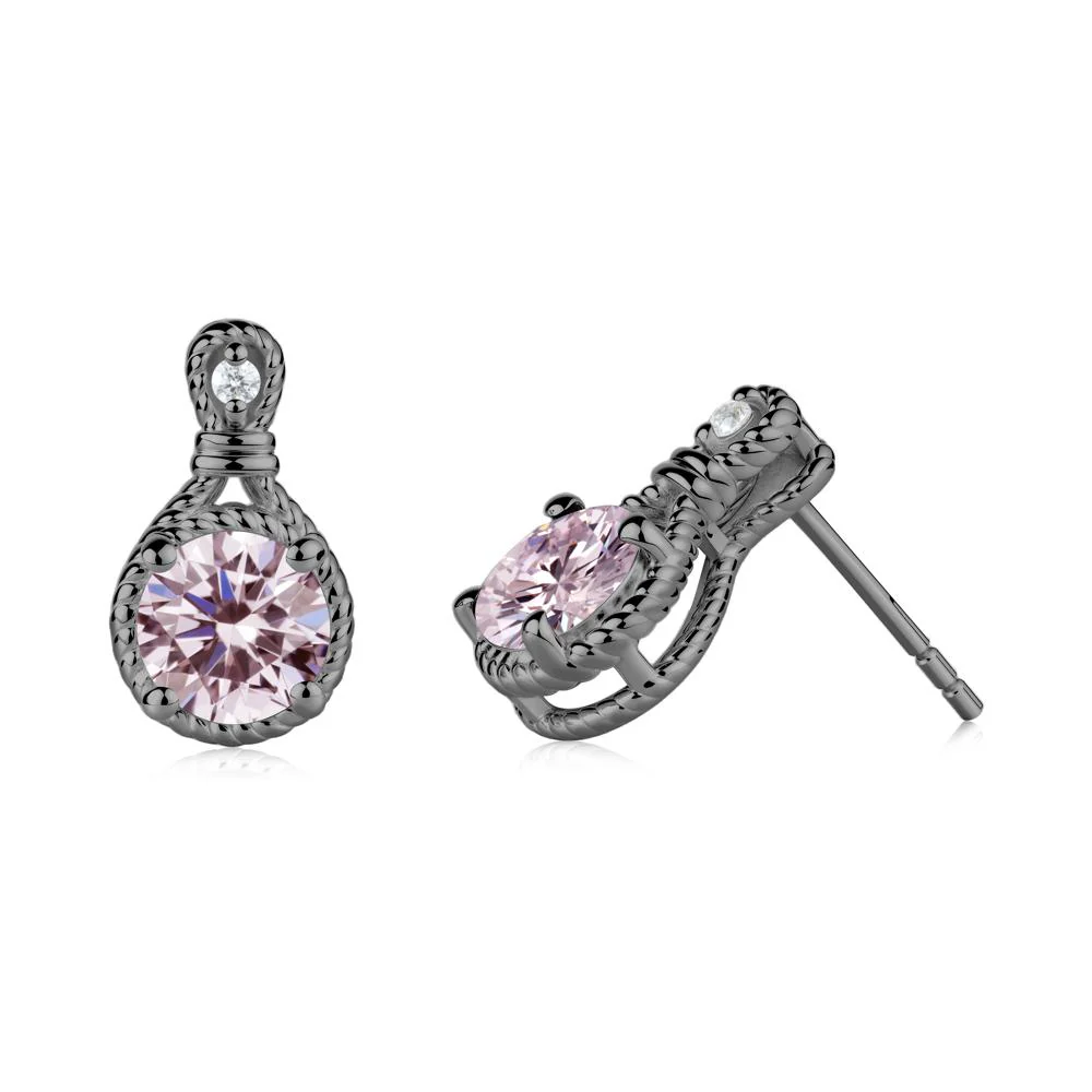 Rope Twist Halo Pink Cubic Zirconia Stud Earrings - Image 2