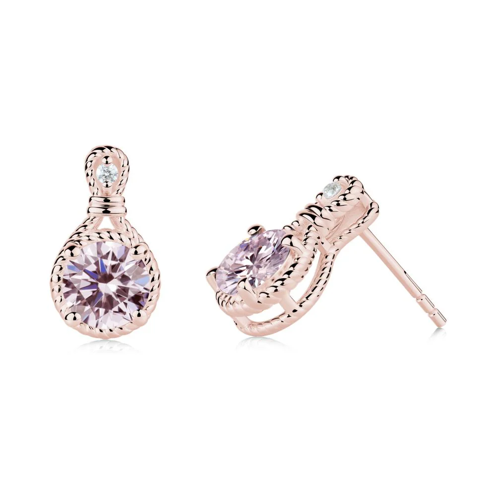 Rope Twist Halo Pink Cubic Zirconia Stud Earrings - Image 3