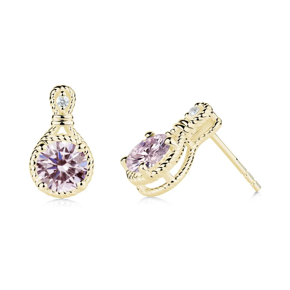 Rope Twist Halo Pink Cubic Zirconia Stud Earrings - Image 6