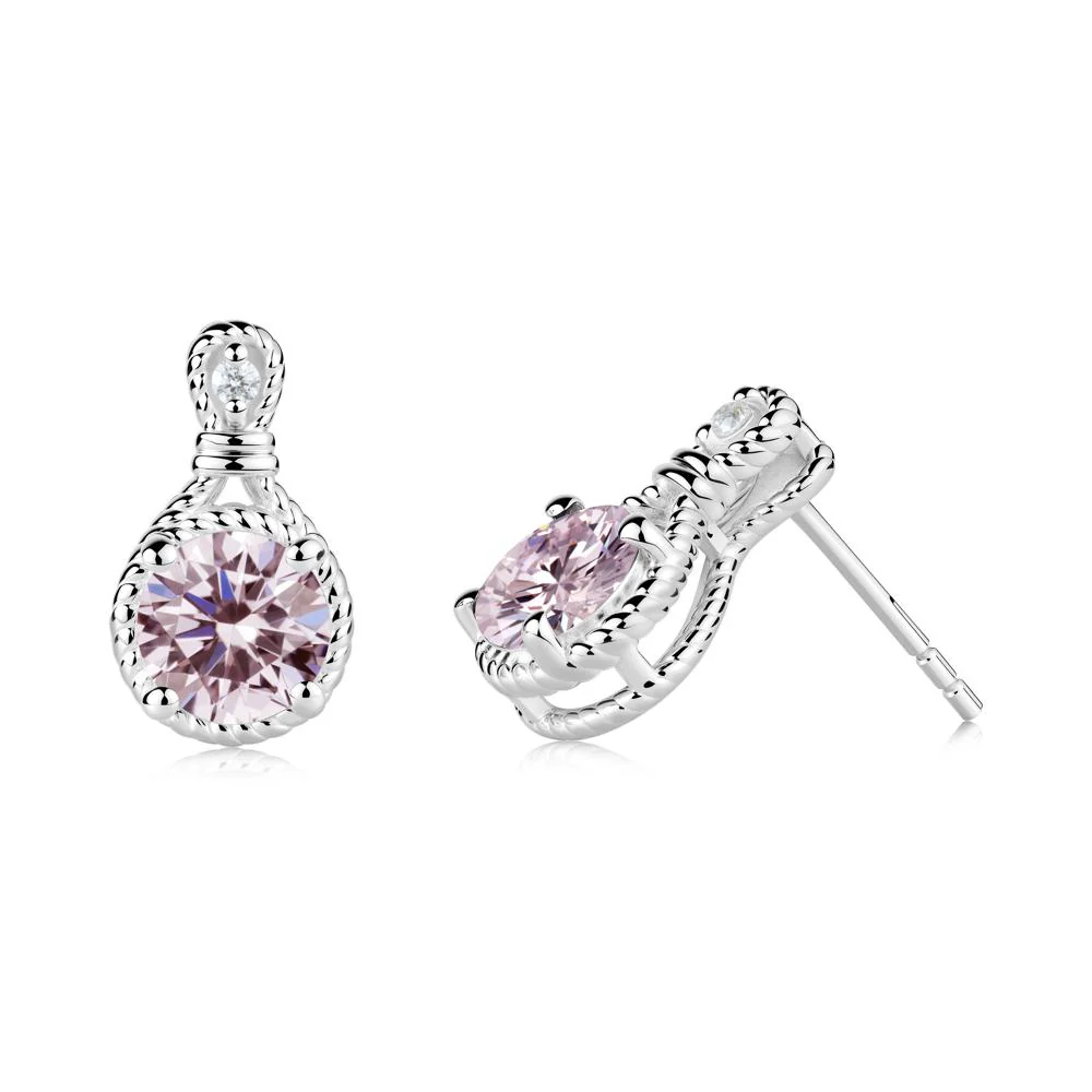 Rope Twist Halo Pink Cubic Zirconia Stud Earrings - Image 9