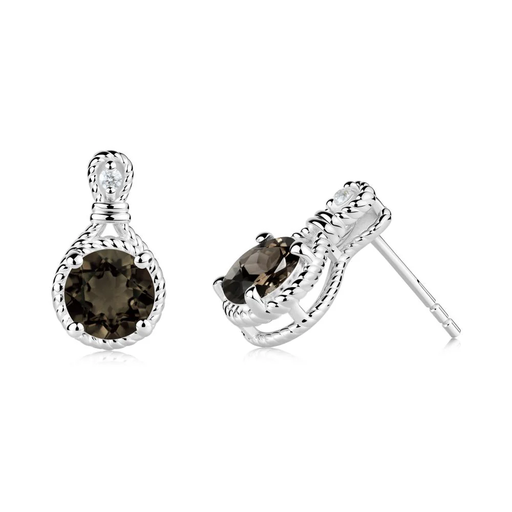 Rope Twist Halo Smoky Quartz Stud Earrings - Image 8