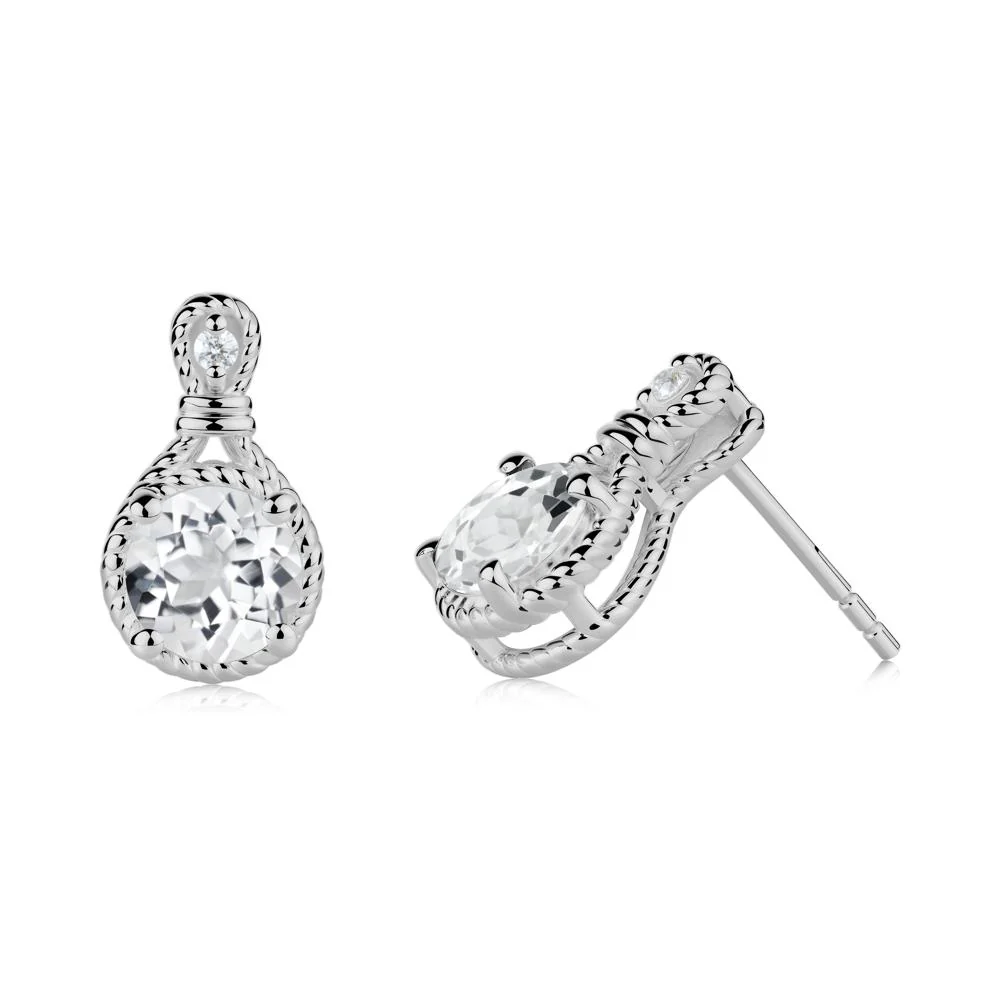 Rope Twist Halo White Topaz Stud Earrings - Image 7