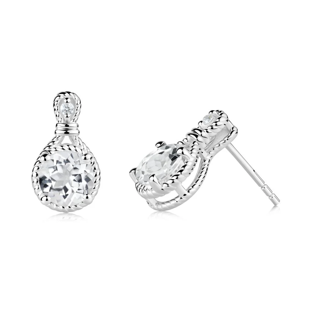 Rope Twist Halo White Topaz Stud Earrings - Image 9