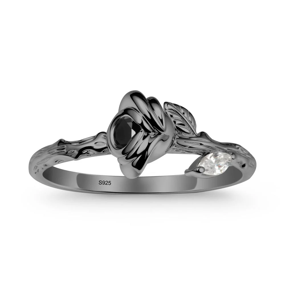 Rose Black Spinel Ring with Woodgrain Textured - Image 8