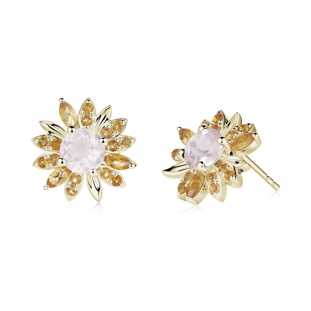 Rose Quartz and Citrine Sunflower Pendant Earrings - Image 2
