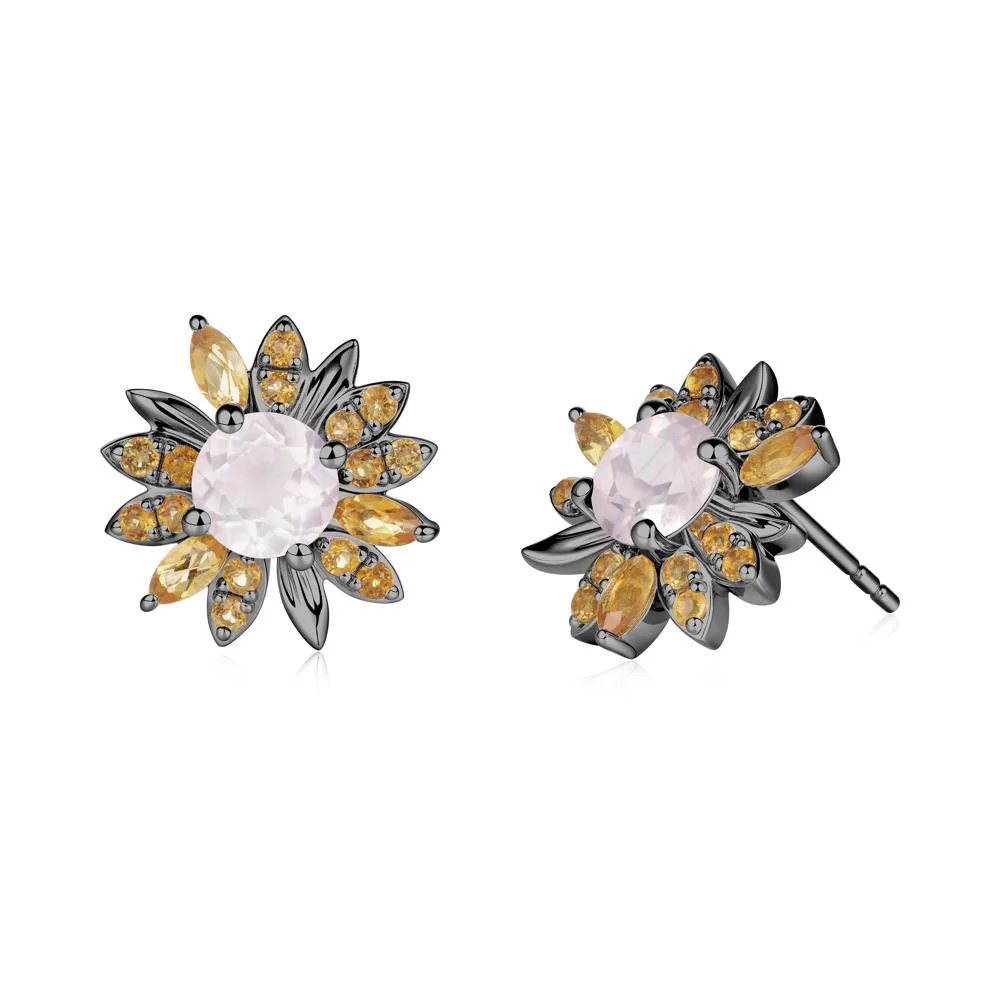 Rose Quartz and Citrine Sunflower Pendant Earrings - Image 9