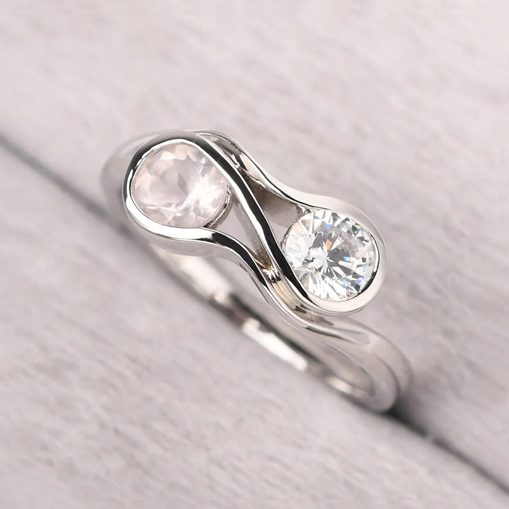 Cubic Zirconia and Rose Quartz Double Stone Engagement Ring - Image 2