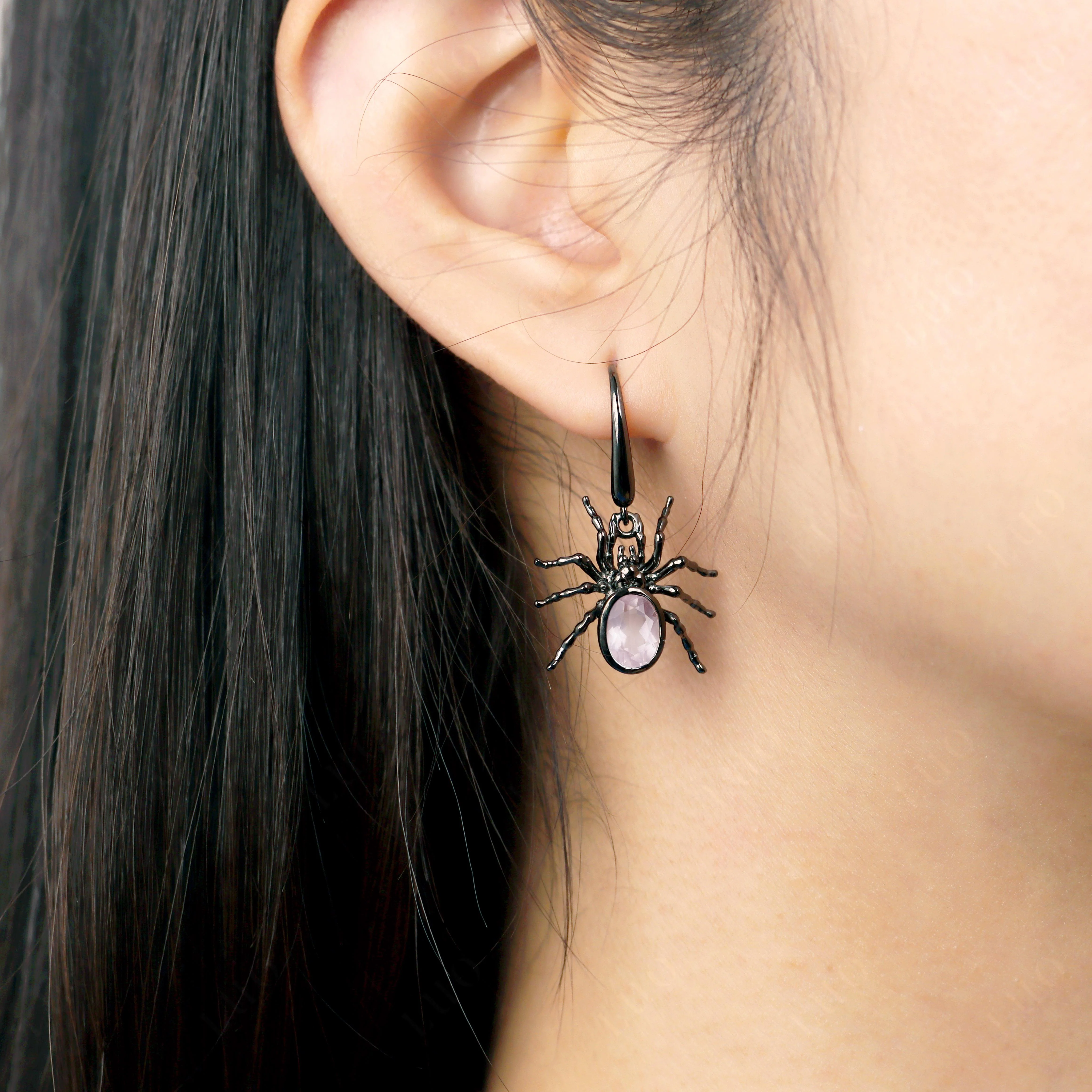 Rose Quartz Bezel Set Spider Earrings - Image 3