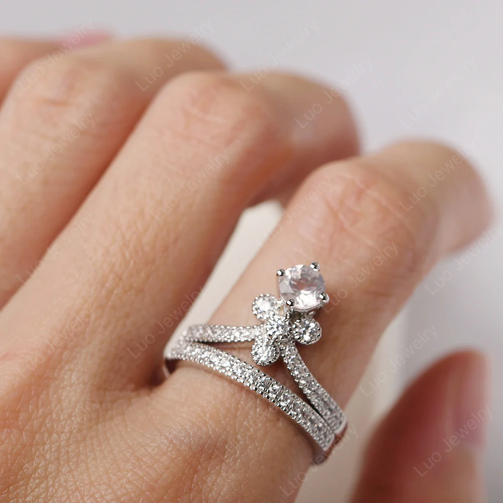 Rose Quartz Milgrain Bridal Ring Set - Image 5