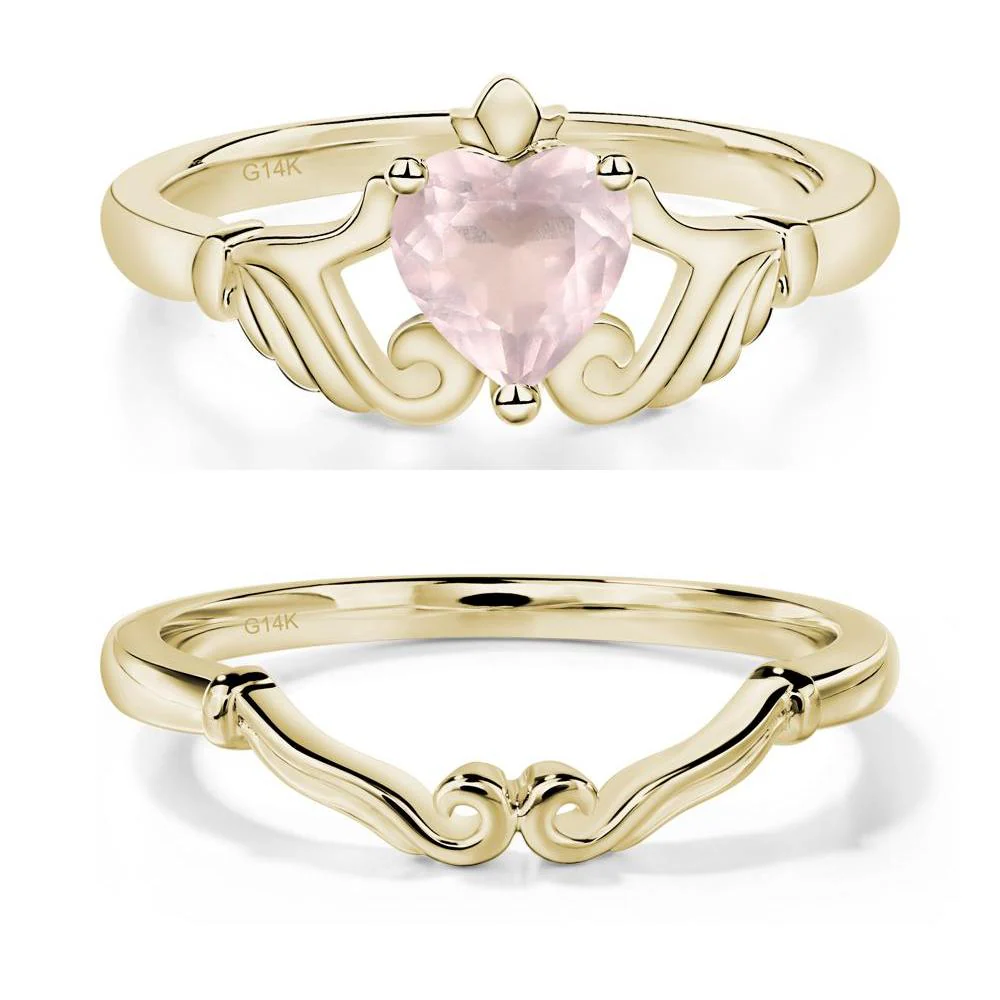Heart Shaped Rose Quartz Claddagh Ring - Image 15