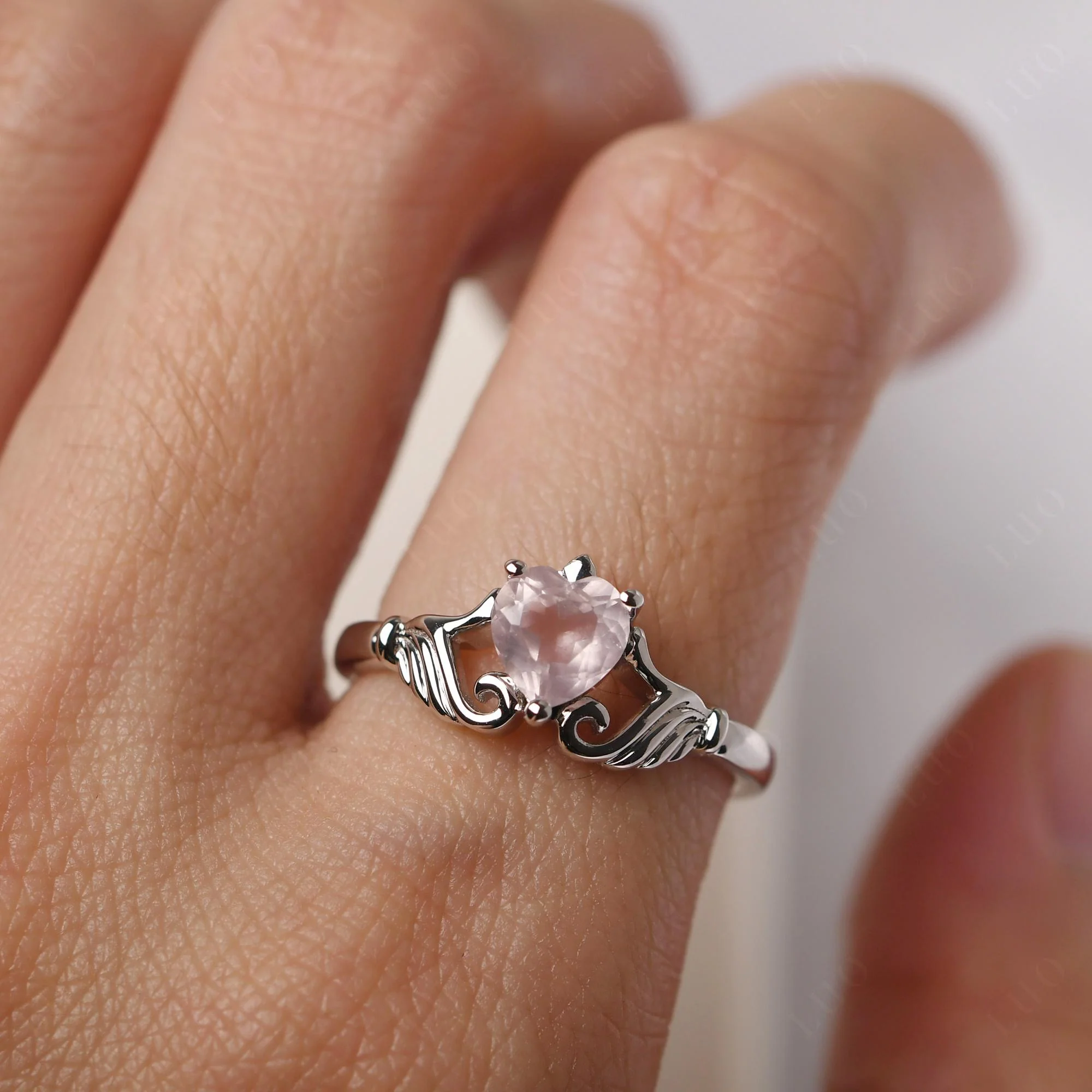 Heart Shaped Rose Quartz Claddagh Ring - Image 33