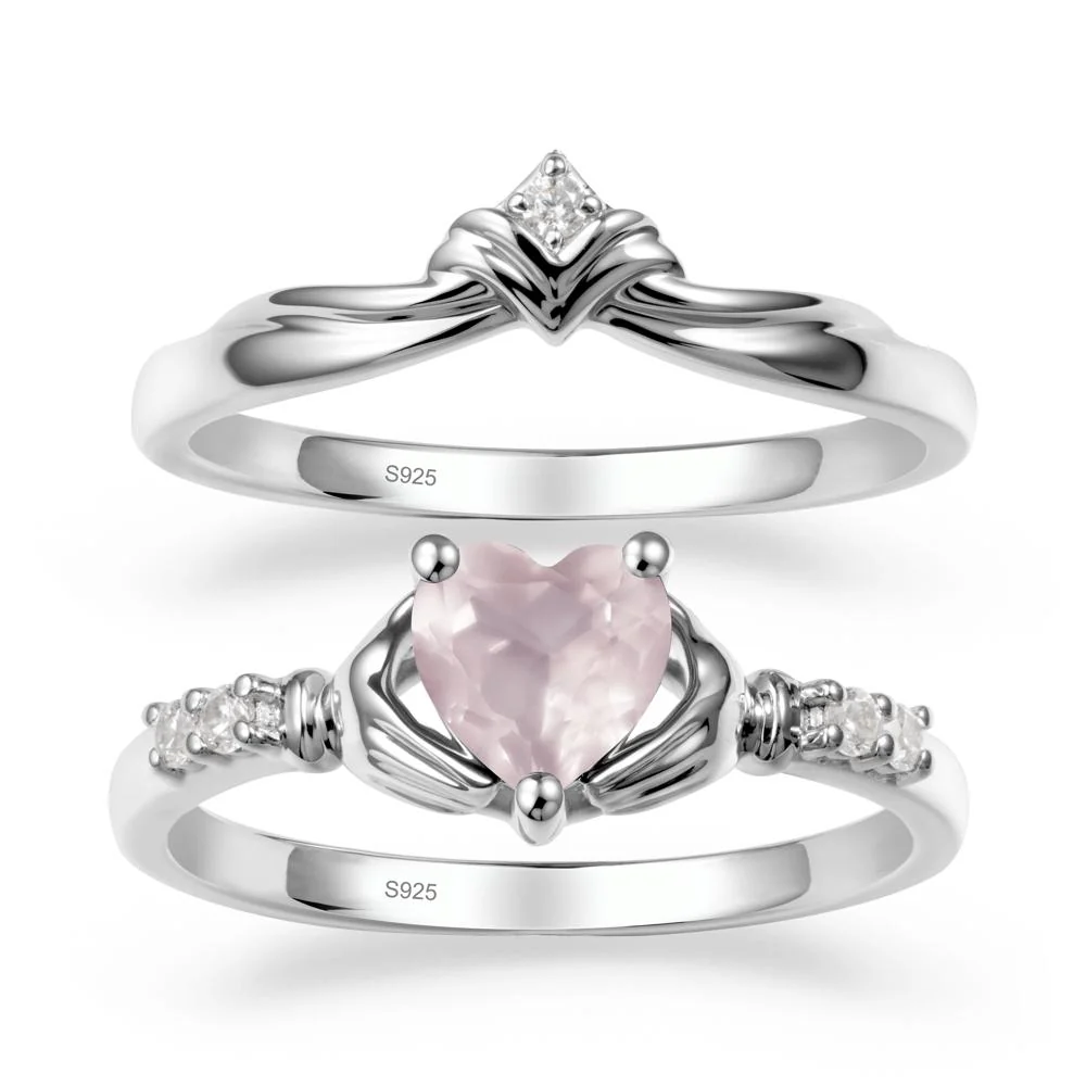Rose Quartz Claddagh Wedding Ring Sets - Image 9