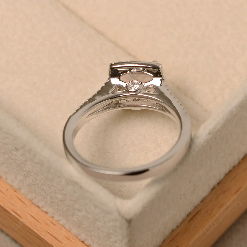 Rose Quartz Cushion Cut Split Shank Halo Ring - Image 3