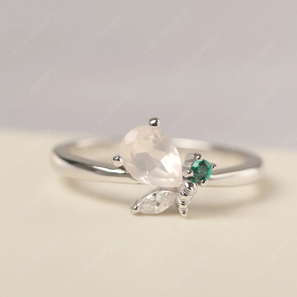 Rose Quartz Bee Engagement Ring