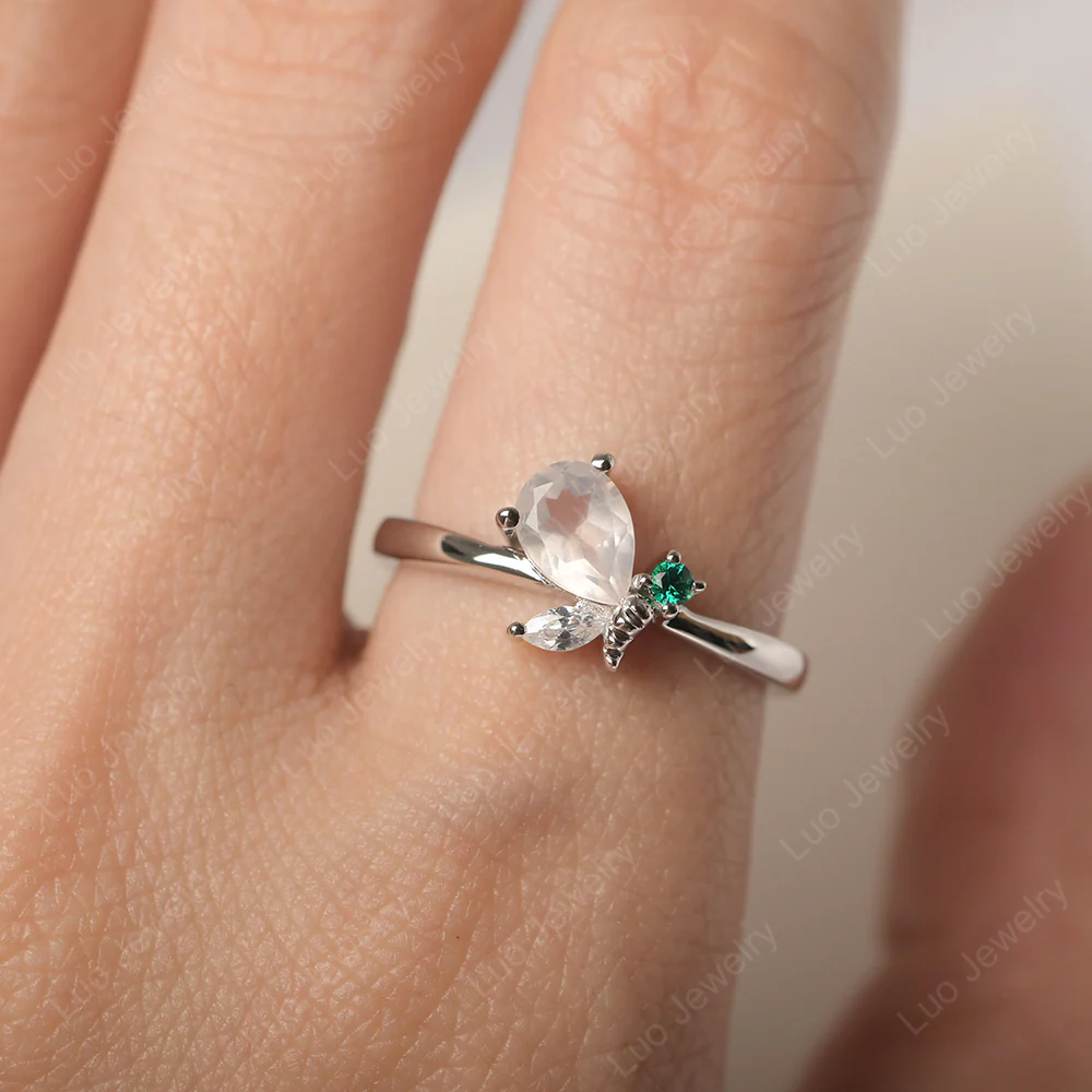 Rose Quartz Bee Engagement Ring - Image 5