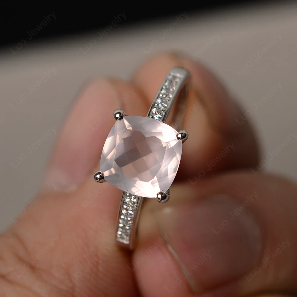 Simple Cushion Cut Rose Quartz Promise Ring