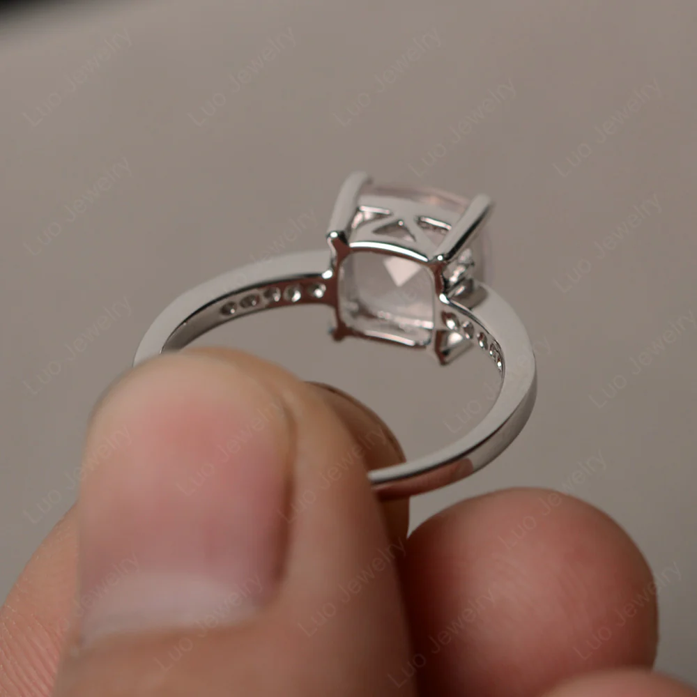 Simple Cushion Cut Rose Quartz Promise Ring - Image 3