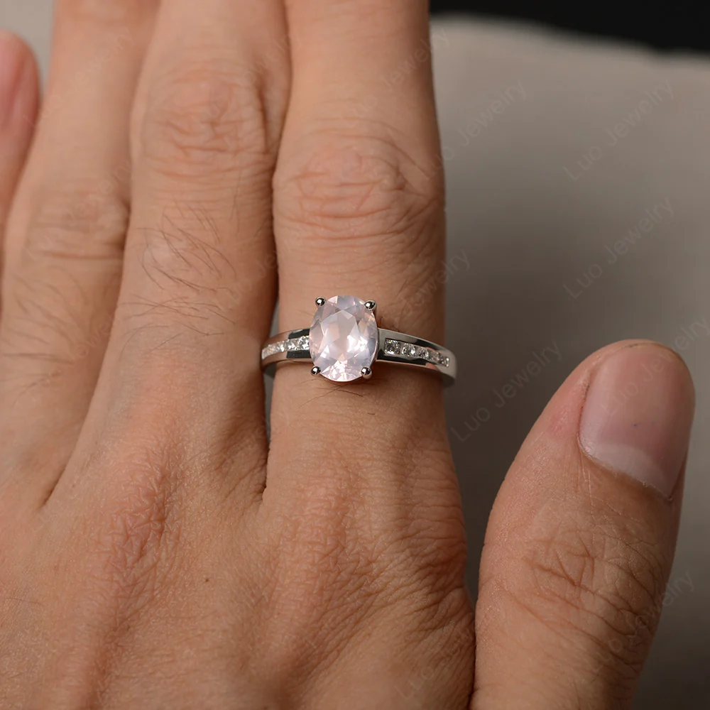 Classic Oval Rose Quartz Engagement Ring - Image 4