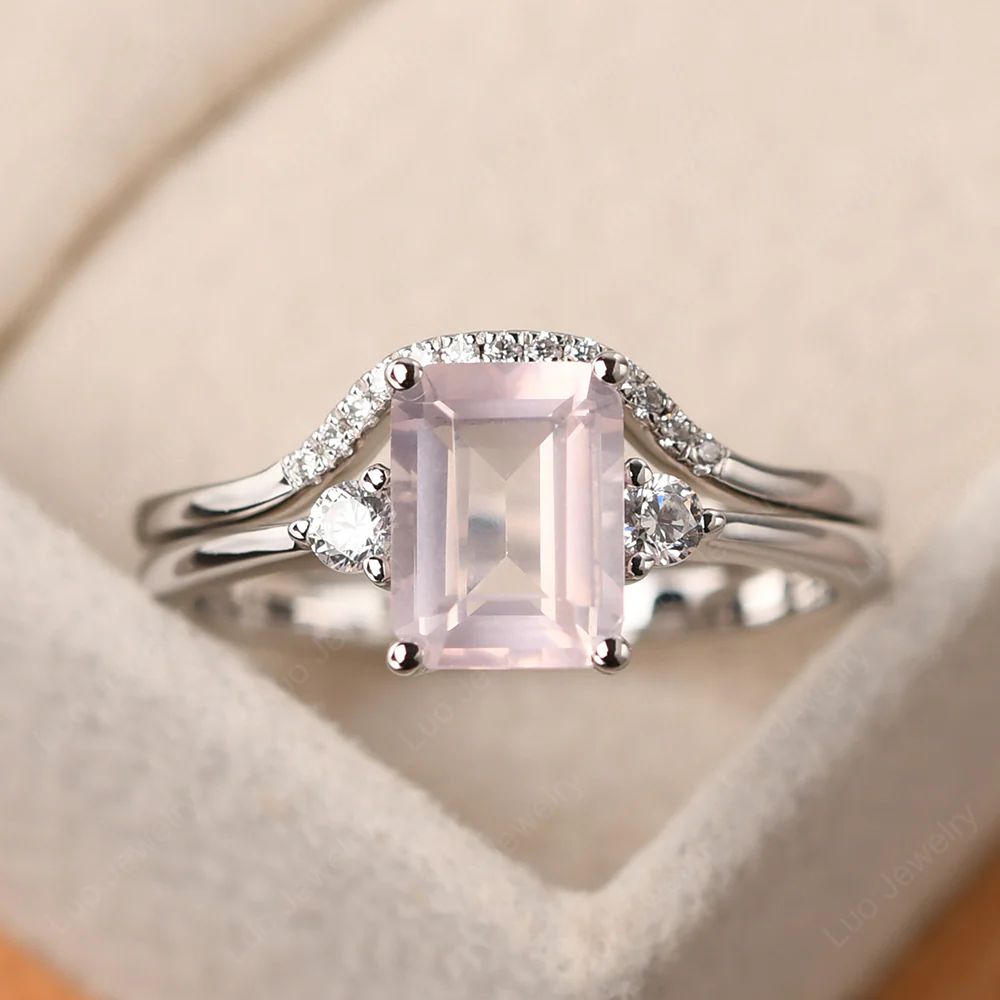 Rose Quartz Engagement Ring with Band
