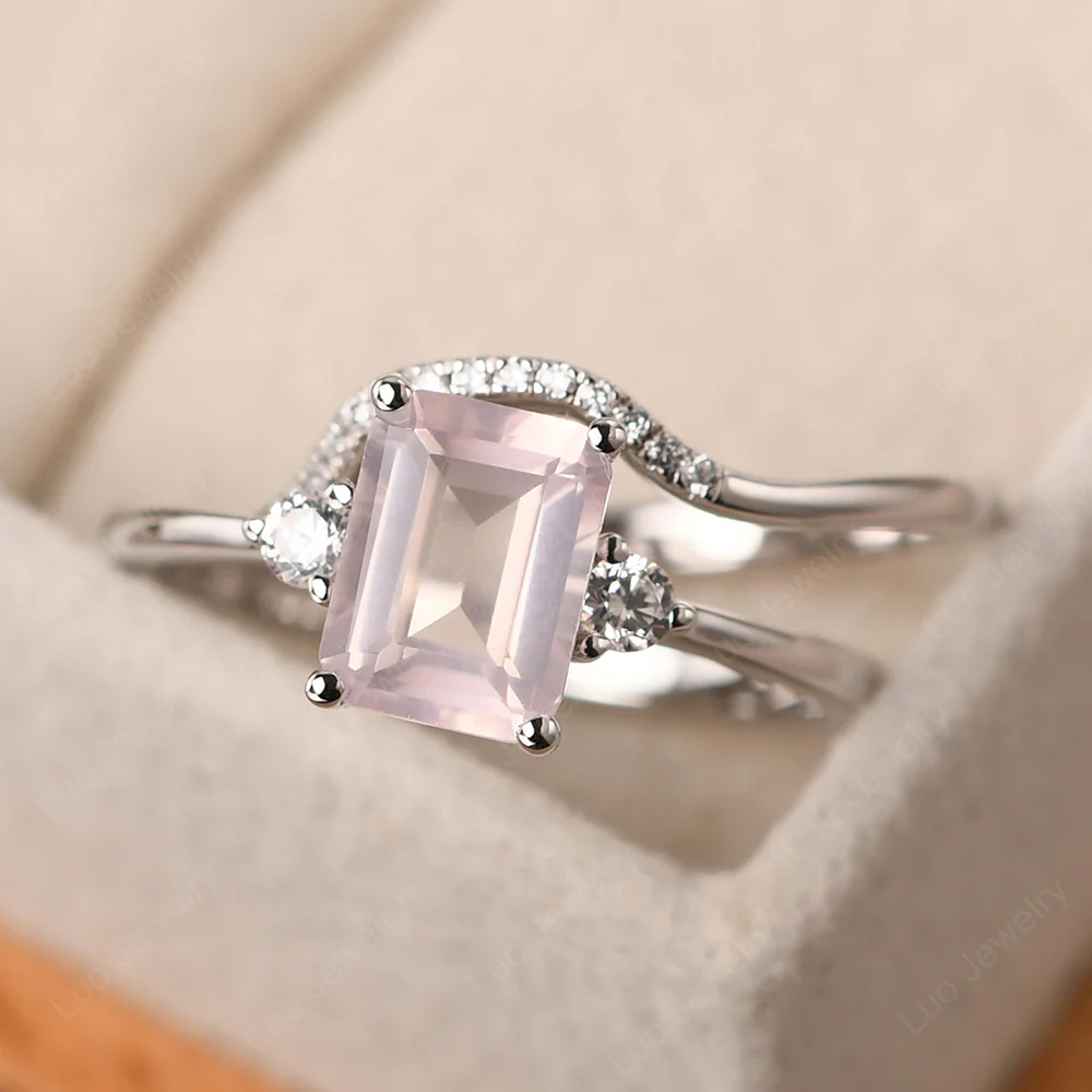 Rose Quartz Engagement Ring with Band - Image 3