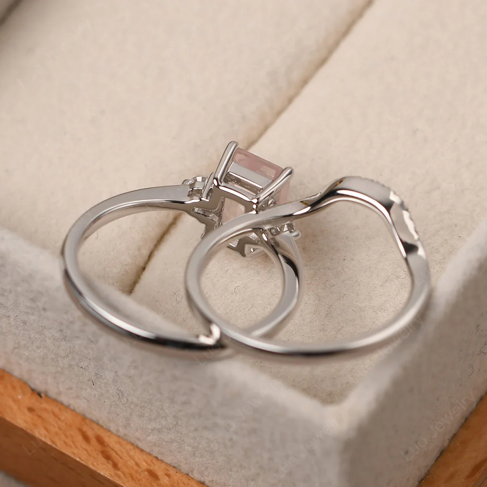 Rose Quartz Engagement Ring with Band - Image 4
