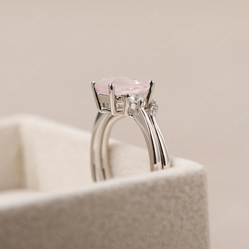 Rose Quartz Engagement Ring with Band - Image 5