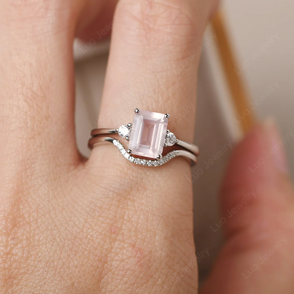 Rose Quartz Engagement Ring with Band - Image 6