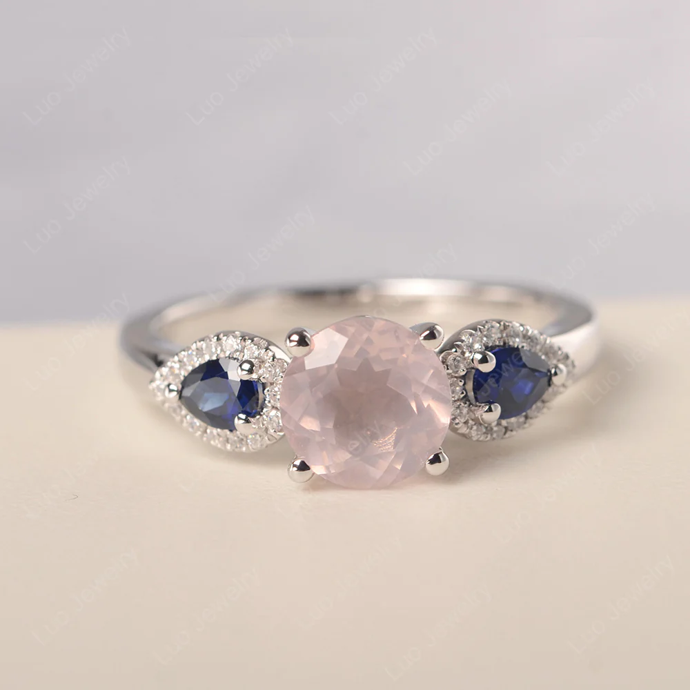 Euro Shank Rose Quartz and Sapphire Ring