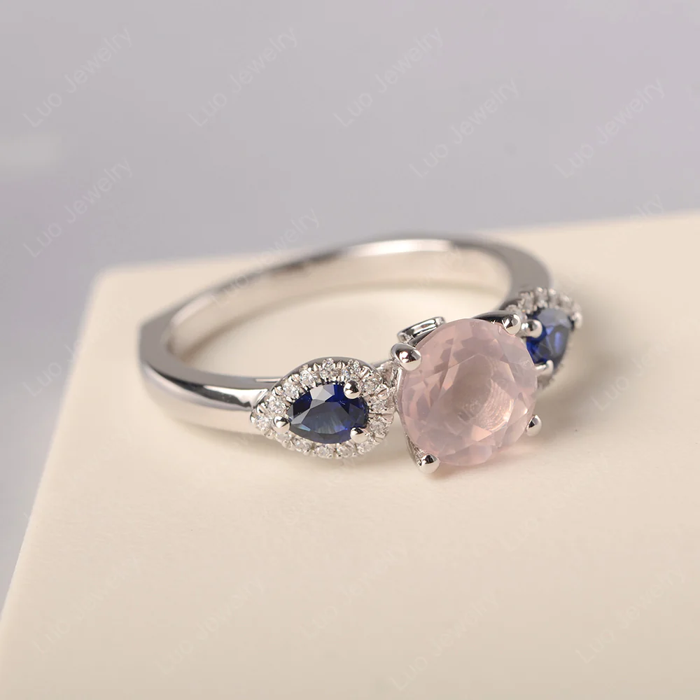 Euro Shank Rose Quartz and Sapphire Ring - Image 2