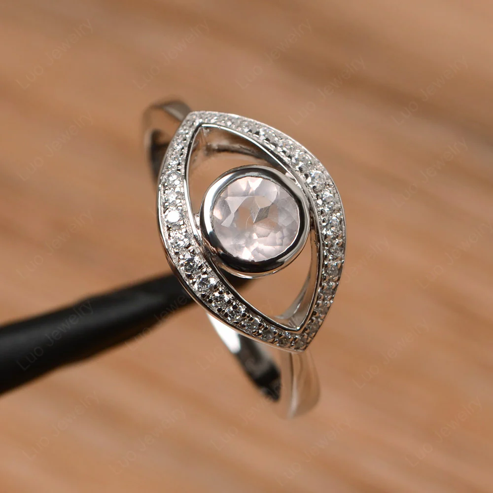Rose Quartz Evil Eye Ring - Image 2