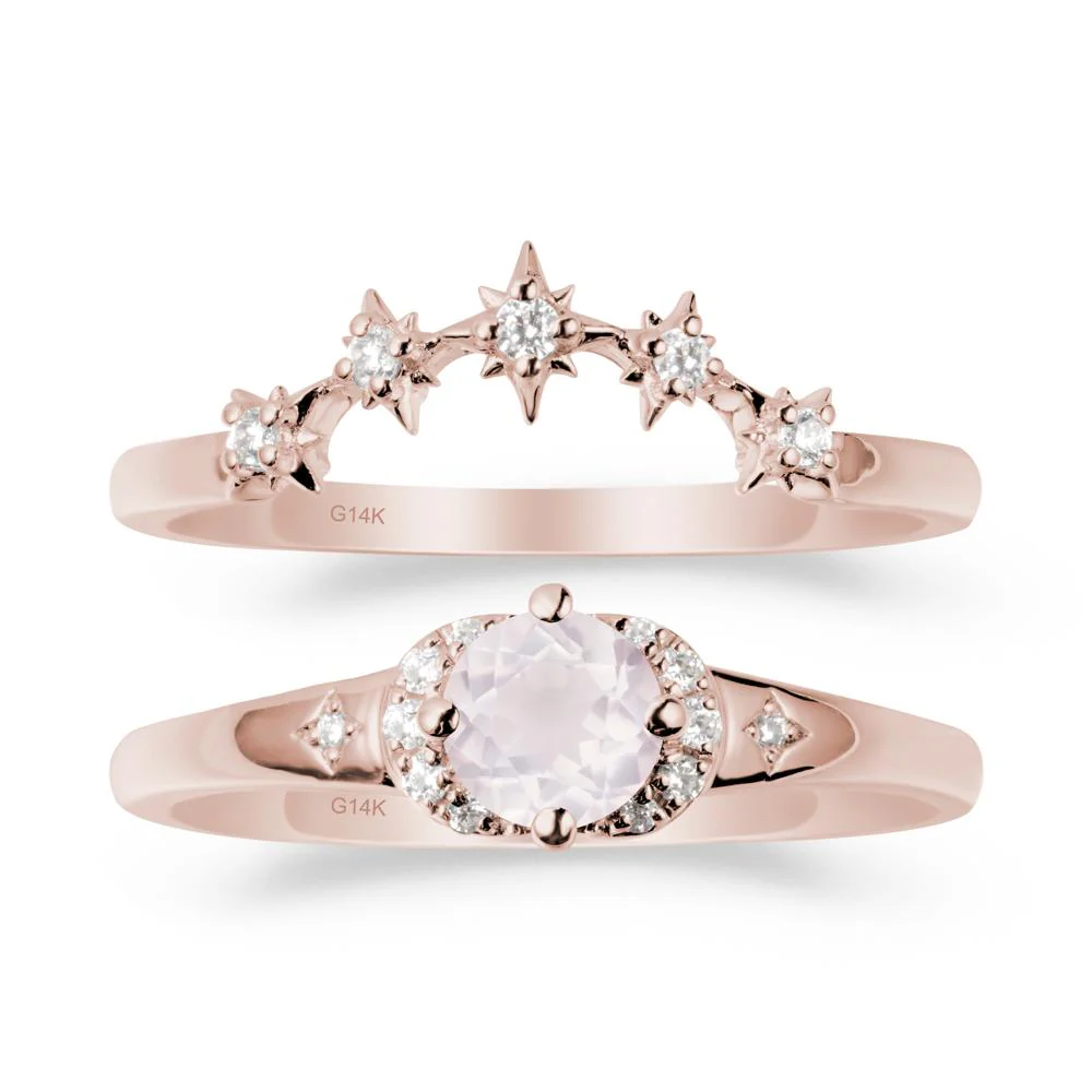 Rose Quartz Halo and Star Crown Ring Set