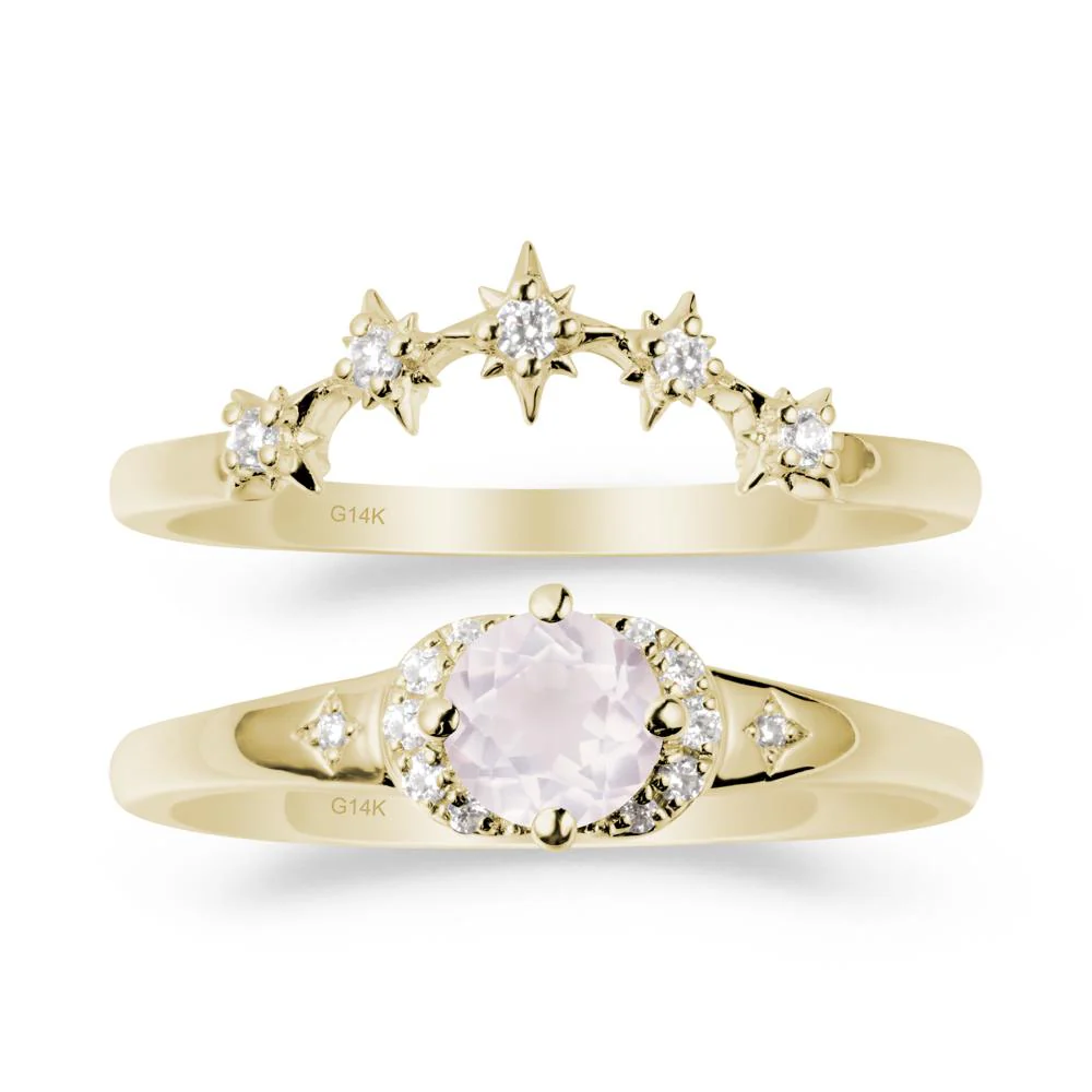 Rose Quartz Halo and Star Crown Ring Set - Image 3