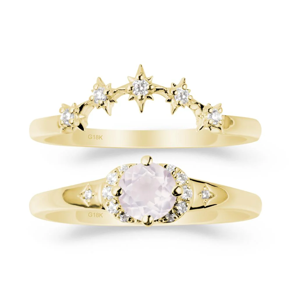 Rose Quartz Halo and Star Crown Ring Set - Image 6