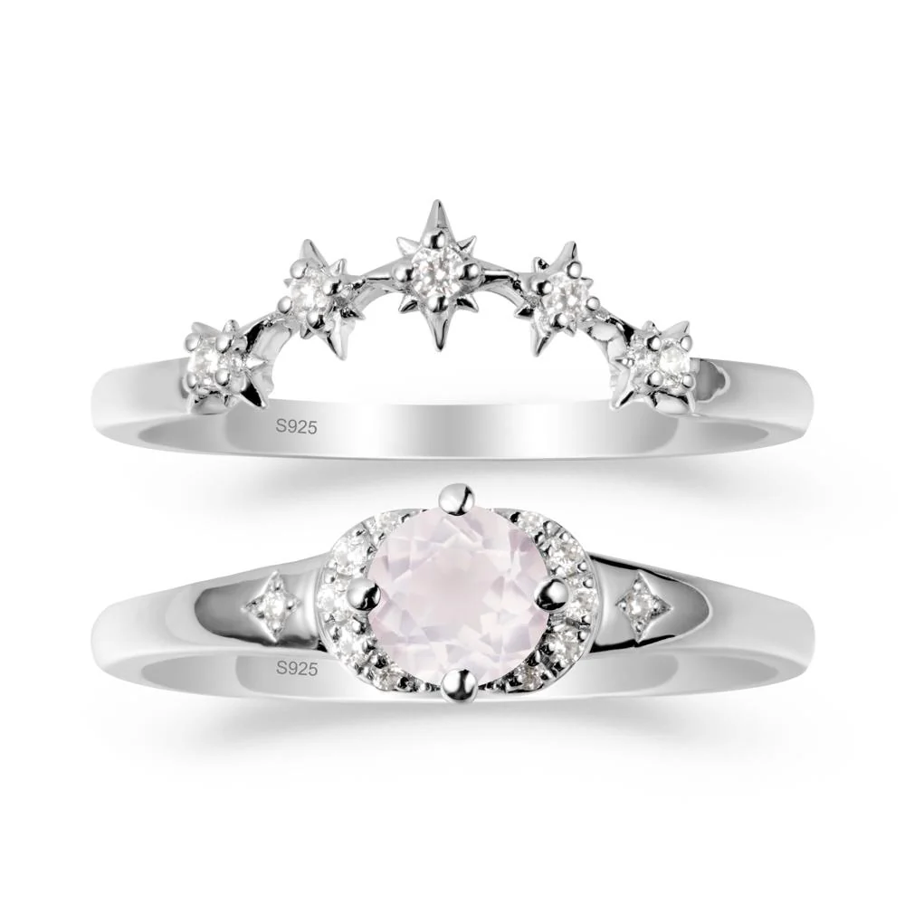 Rose Quartz Halo and Star Crown Ring Set - Image 9
