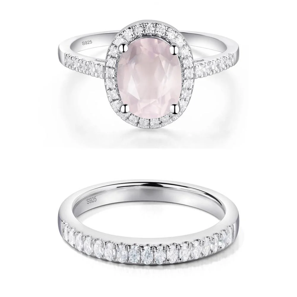 Oval Rose Quartz Halo Ring - Image 27