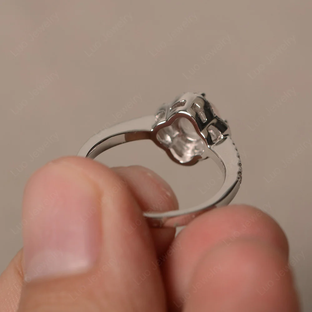 Rose Quartz Halo Flower Engagement Ring - Image 2