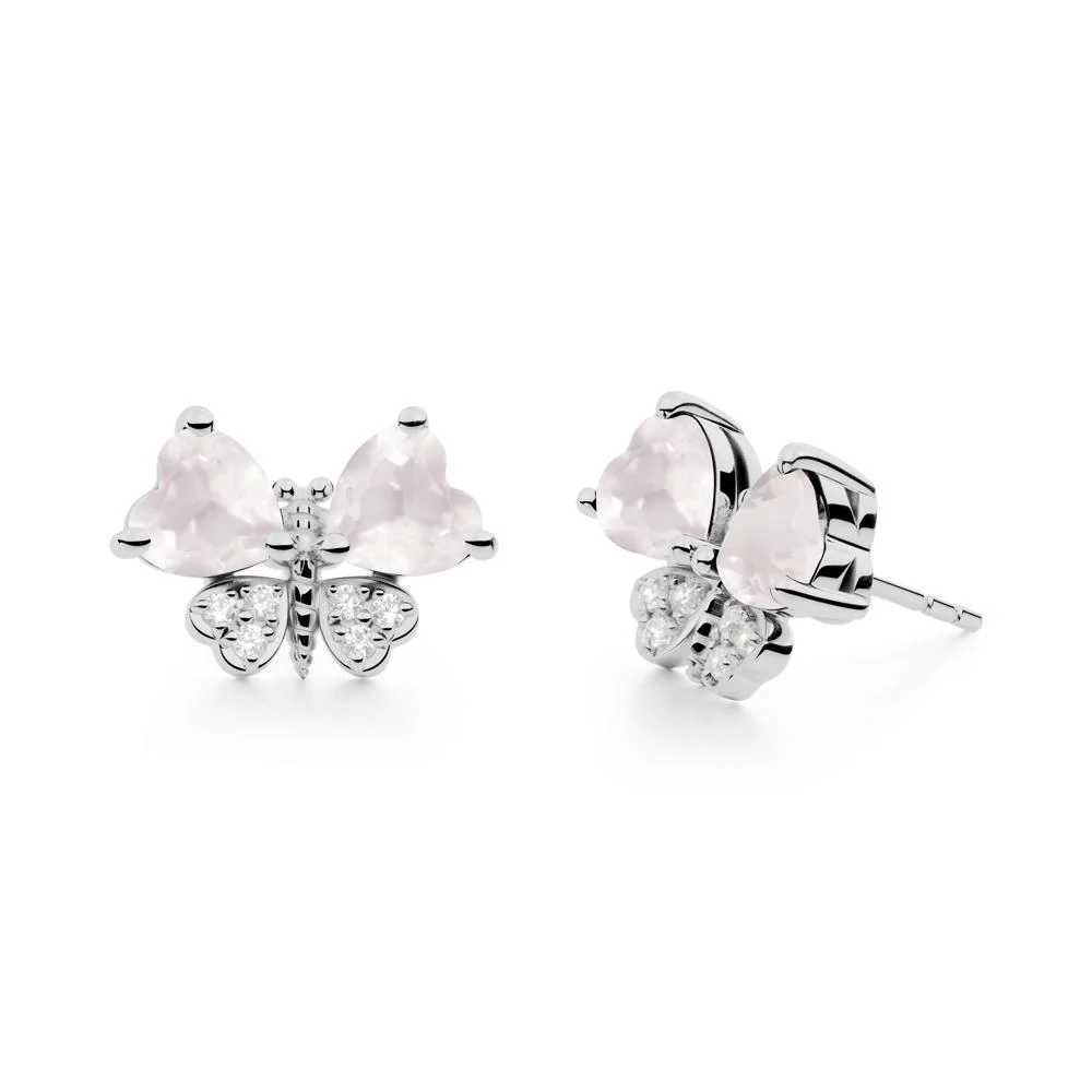Rose Quartz Heart Shaped Wings Butterfly Stud Earrings - Image 3