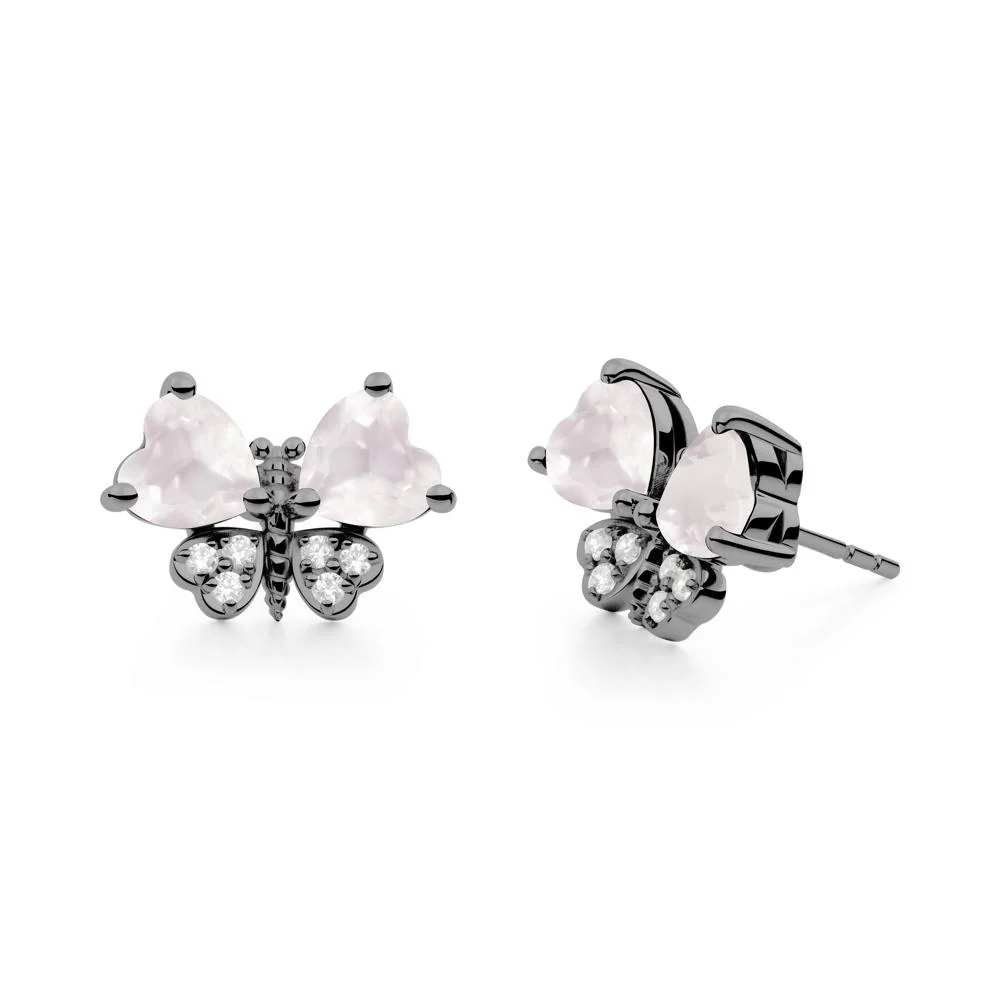 Rose Quartz Heart Shaped Wings Butterfly Stud Earrings - Image 4