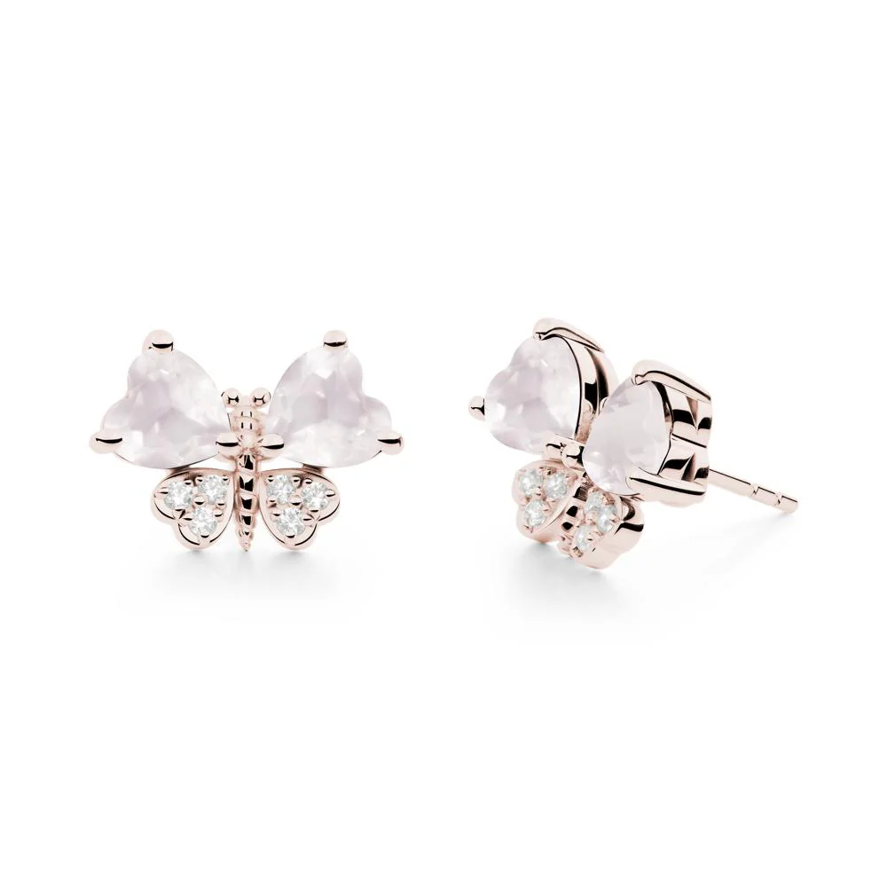 Rose Quartz Heart Shaped Wings Butterfly Stud Earrings - Image 5