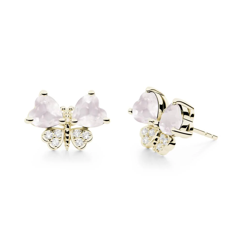 Rose Quartz Heart Shaped Wings Butterfly Stud Earrings - Image 6
