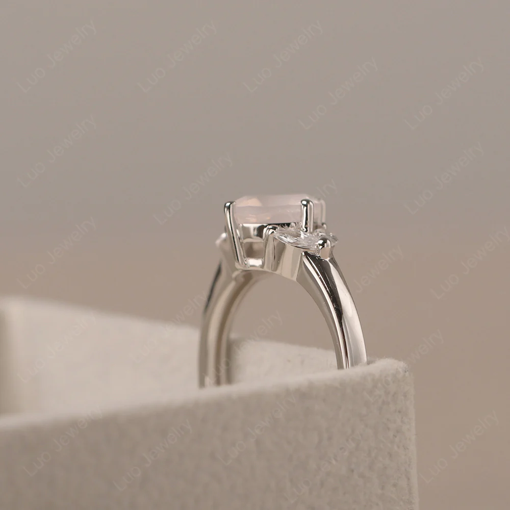 Rose Quartz Kite Set Cushion Engagement Ring - Image 4
