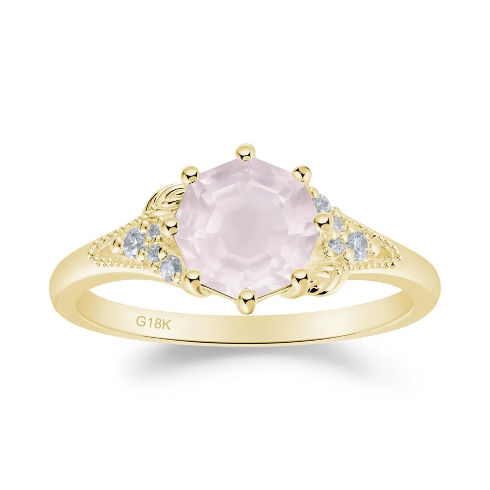 Rose Quartz Leaf and Milgrain Ring - Image 2