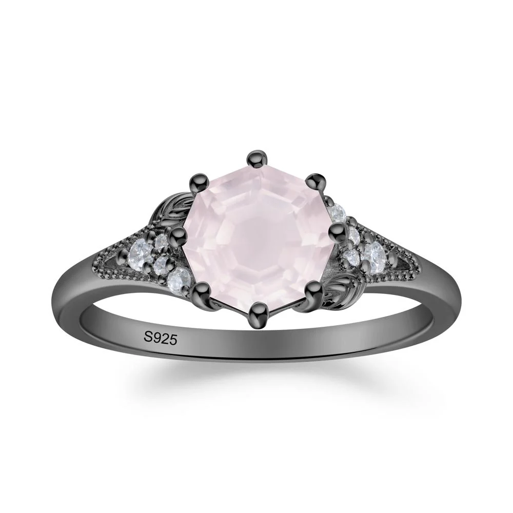 Rose Quartz Leaf and Milgrain Ring - Image 5