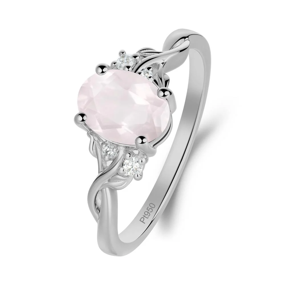 Rose Quartz Leaf Twist Engagement Ring