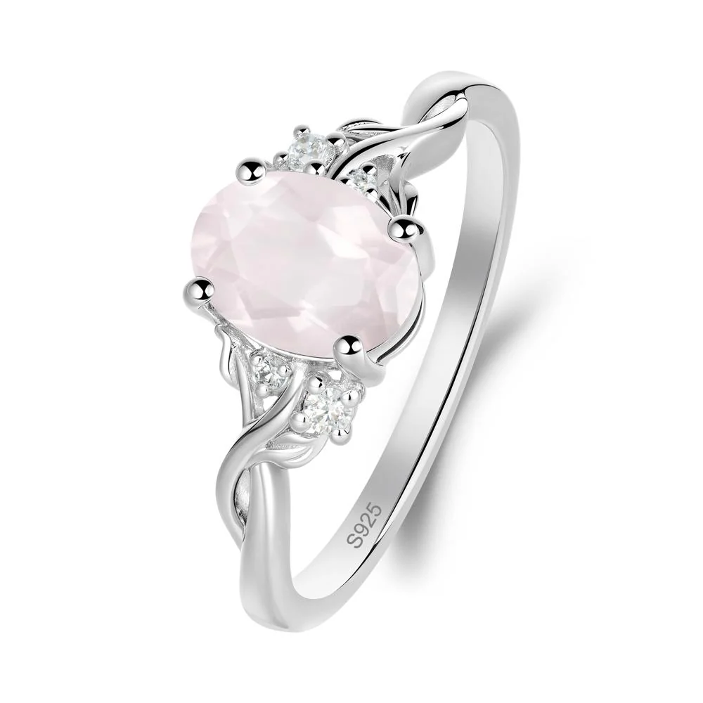 Rose Quartz Leaf Twist Engagement Ring - Image 4